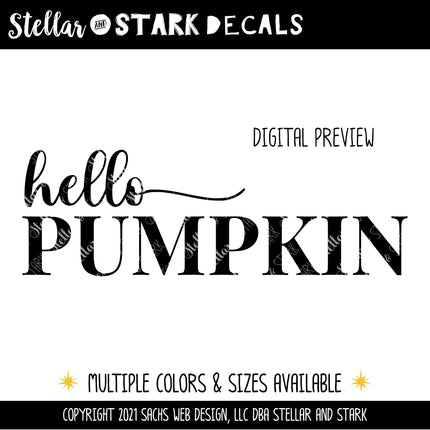Hello Pumpkin Cursive w/Tail Stacked Vinyl Decal/Sticker
