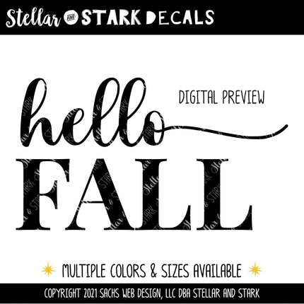 Hello Fall Cursive w/Tails Vinyl Decal/Sticker