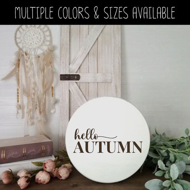 Hello Autumn Cursive w/Tail Vinyl Decal/Sticker