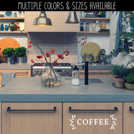 Coffee with Curved Leaves Vinyl Decal/Sticker