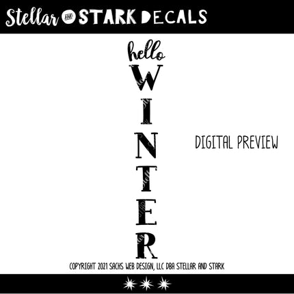 Vertical Hello Winter Vinyl Decal/Sticker