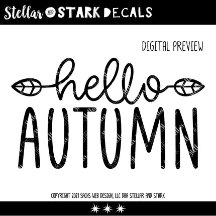 Hello Autumn with Leaves Vinyl Decal/Sticker