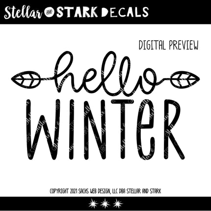 Hello Winter with Leaves Vinyl Decal/Sticker