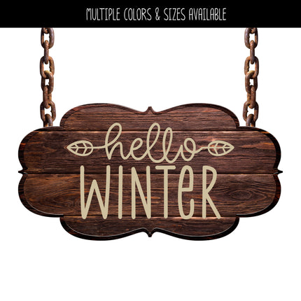 Hello Winter with Leaves Vinyl Decal/Sticker