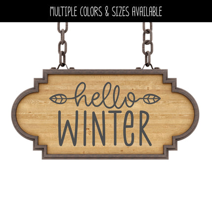 Hello Winter with Leaves Vinyl Decal/Sticker