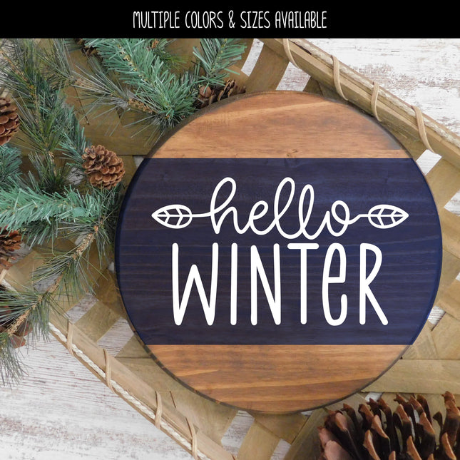 Hello Winter with Leaves Vinyl Decal/Sticker