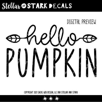 Hello Pumpkin with Leaves Vinyl Decal/Sticker