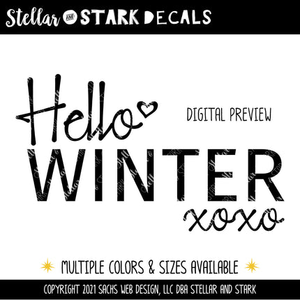 Hello Winter w/ Hugs & Kisses Vinyl Decal/Sticker