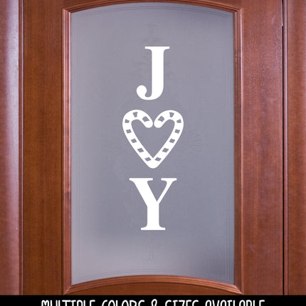 Vertical Joy Vinyl Decal/Sticker with Red Candy Cane Heart