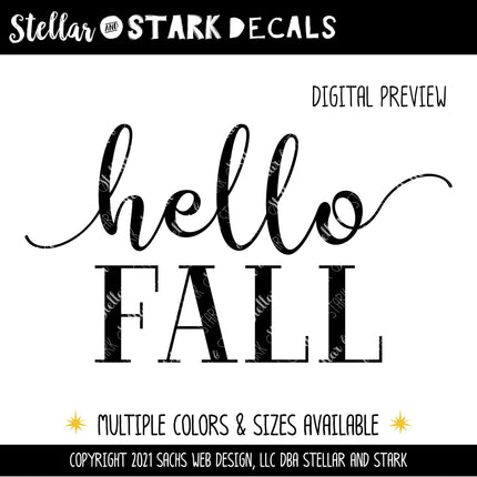 Hello Fall Cursive w/tails Vinyl Decal/Sticker