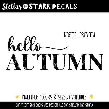 Hello Autumn Cursive w/Tail Vinyl Decal/Sticker