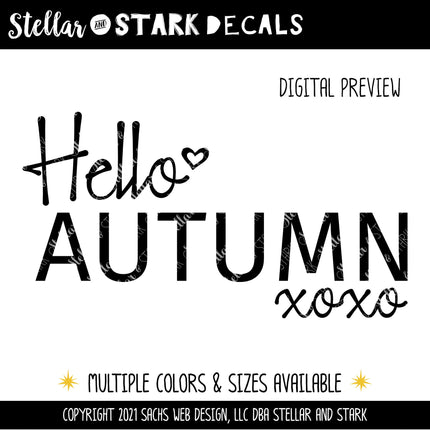 Hello Autumn w/Hugs & Kisses Vinyl Decal/Sticker