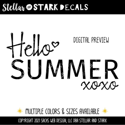 Hello Summer w/Hugs & Kisses Vinyl Decal/Sticker
