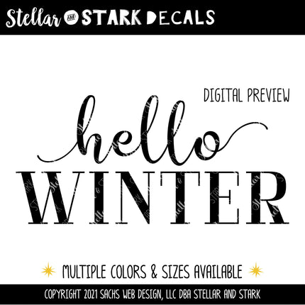 Hello Winter Cursive w/tails Vinyl Decal/Sticker