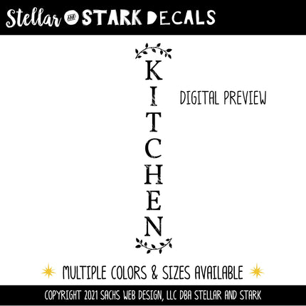 Vertical Kitchen Curved Leaves Vinyl Decal/Sticker