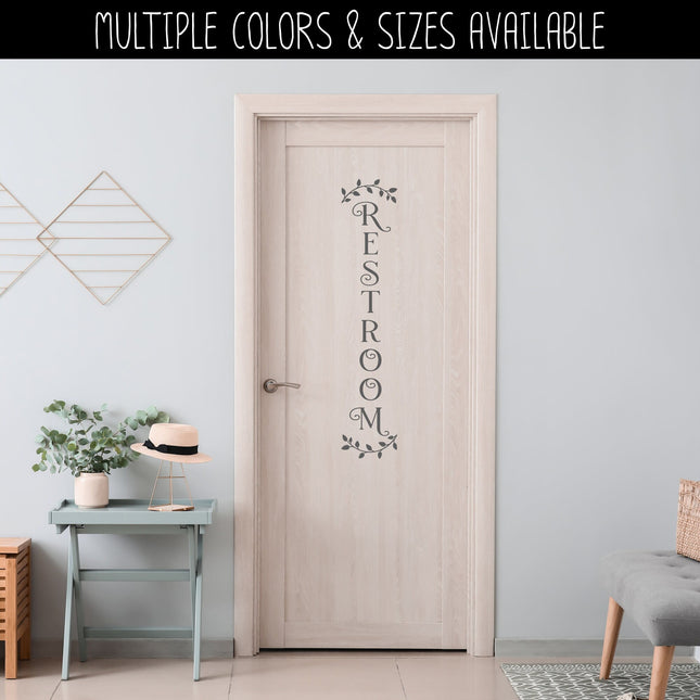 Vertical Curved Leaves Restroom Vinyl Decal/Sticker
