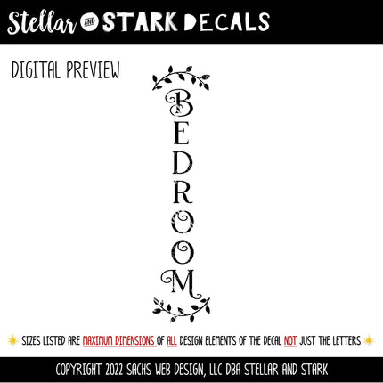 Vertical Bedroom Curved Leaves Vinyl Decal/Sticker