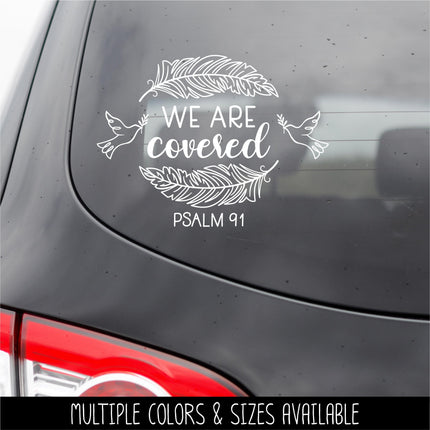 We Are Covered Feather Wreath with Doves Vinyl Decal/Sticker