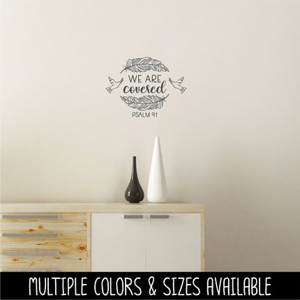 We Are Covered Feather Wreath with Doves Vinyl Decal/Sticker