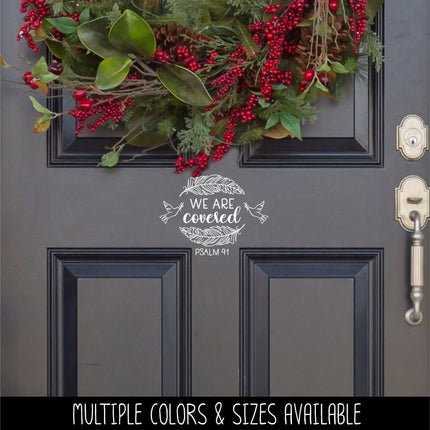 We Are Covered Feather Wreath with Doves Vinyl Decal/Sticker