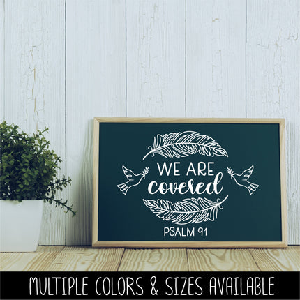 We Are Covered Feather Wreath with Doves Vinyl Decal/Sticker
