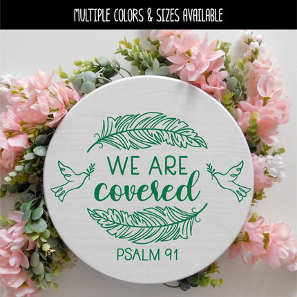 We Are Covered Feather Wreath with Doves Vinyl Decal/Sticker
