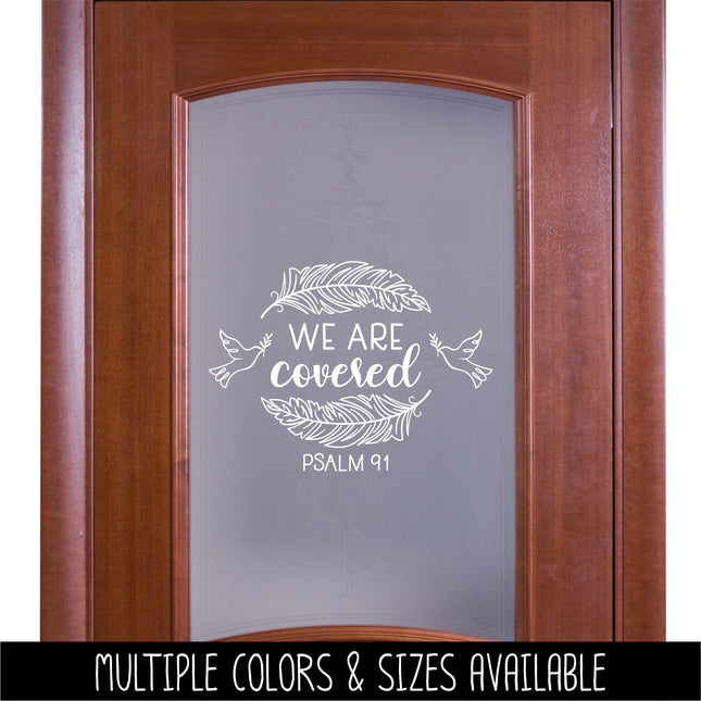 We Are Covered Feather Wreath with Doves Vinyl Decal/Sticker