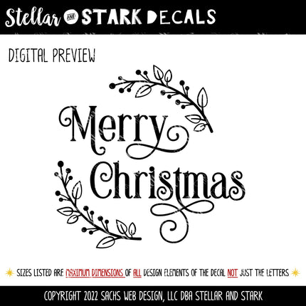 Merry Christmas Wreath Vinyl Decal/Sticker