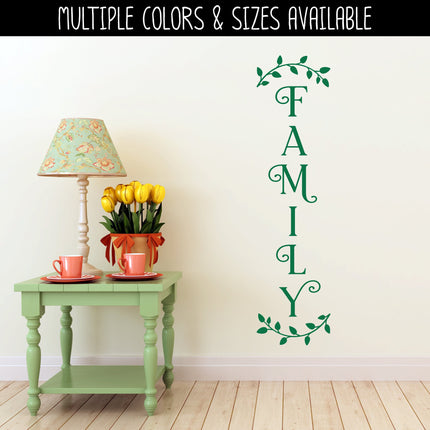 Vertical Family Curved Leaves Vinyl Decal/Sticker