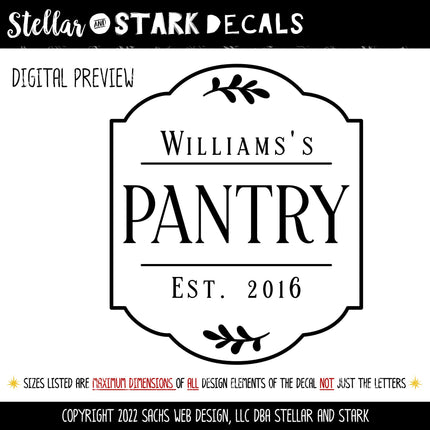 Custom Pantry Vinyl Decal/Sticker