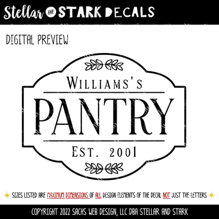 Custom Pantry Vinyl Decal/Sticker