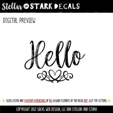 Hello with Heart Scroll Vinyl Decal/Sticker