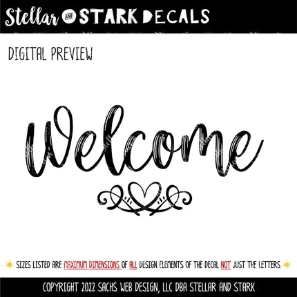 Welcome with Heart Scroll Vinyl Decal/Sticker