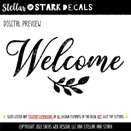 Welcome with Leaves Scroll Vinyl Decal/Sticker
