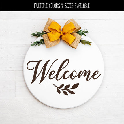 Welcome with Leaves Scroll Vinyl Decal/Sticker