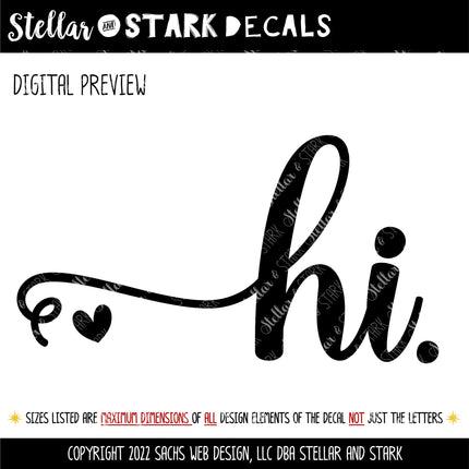 Hi with Heart Vinyl Decal/Sticker