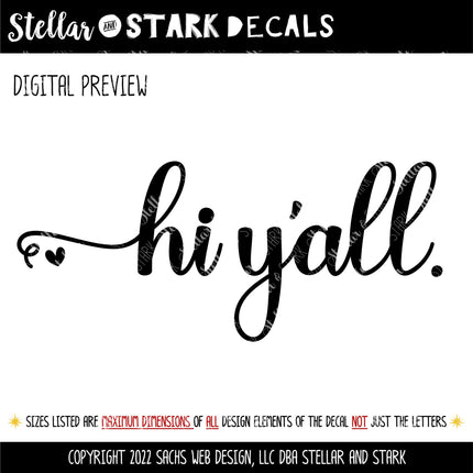 Hi Y'all with Heart Vinyl Decal/Sticker