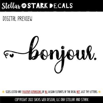 Bonjour with Heart Vinyl Decal/Sticker