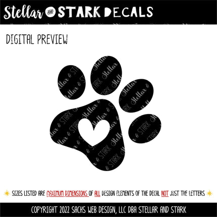 Dog Paw with Heart Vinyl Decal/Sticker