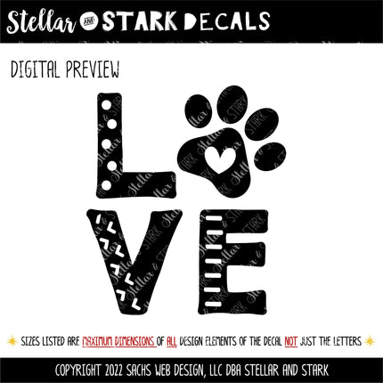 Love with Paw Vinyl Decal/Sticker
