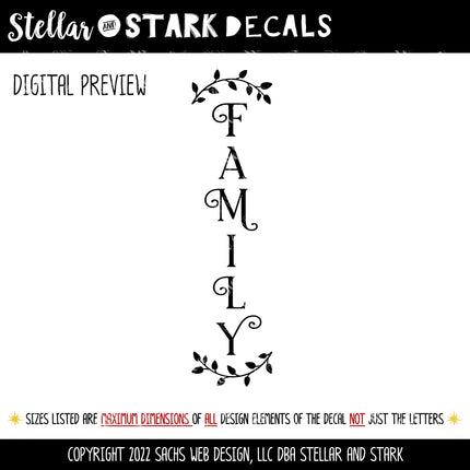Vertical Family Curved Leaves Vinyl Decal/Sticker