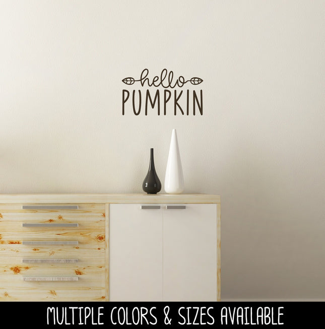 Hello Pumpkin with Leaves Vinyl Decal/Sticker
