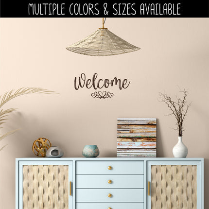 Welcome with Heart Scroll Vinyl Decal/Sticker