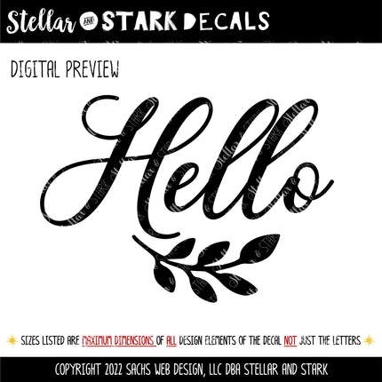 Hello with Leaves Vinyl Decal/Sticker