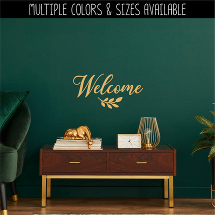 Welcome with Leaves Scroll Vinyl Decal/Sticker