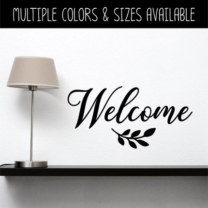 Welcome with Leaves Scroll Vinyl Decal/Sticker