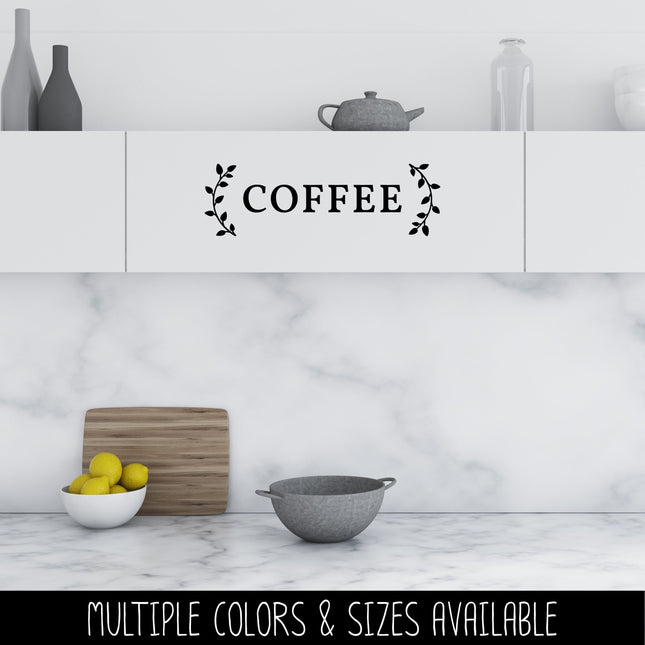 Coffee with Curved Leaves Vinyl Decal/Sticker