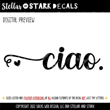 Ciao with Heart Vinyl Decal/Sticker