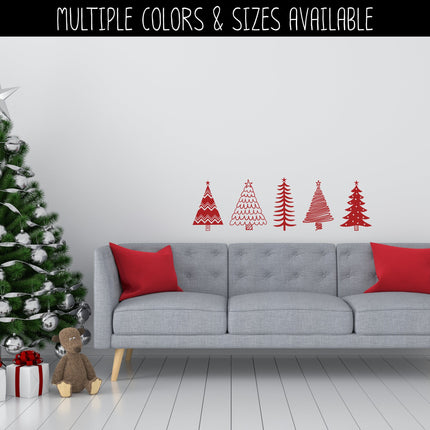 Five Christmas Trees Vinyl Decal/Sticker
