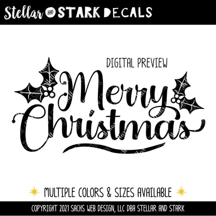 Merry Christmas w/Holly Vinyl Decal/Sticker